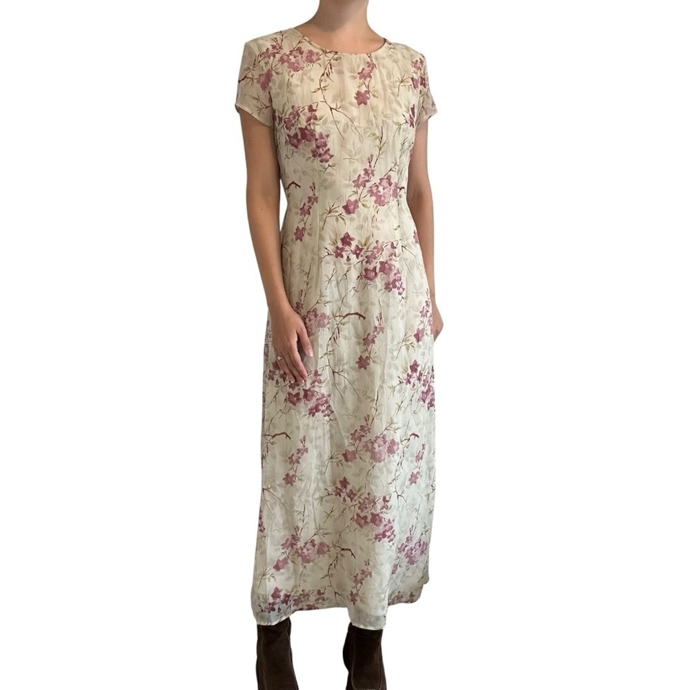 Vintage Maxi Dress Whimsigoth Fairy Grunge Cream Floral 90s Dainty Size Medium